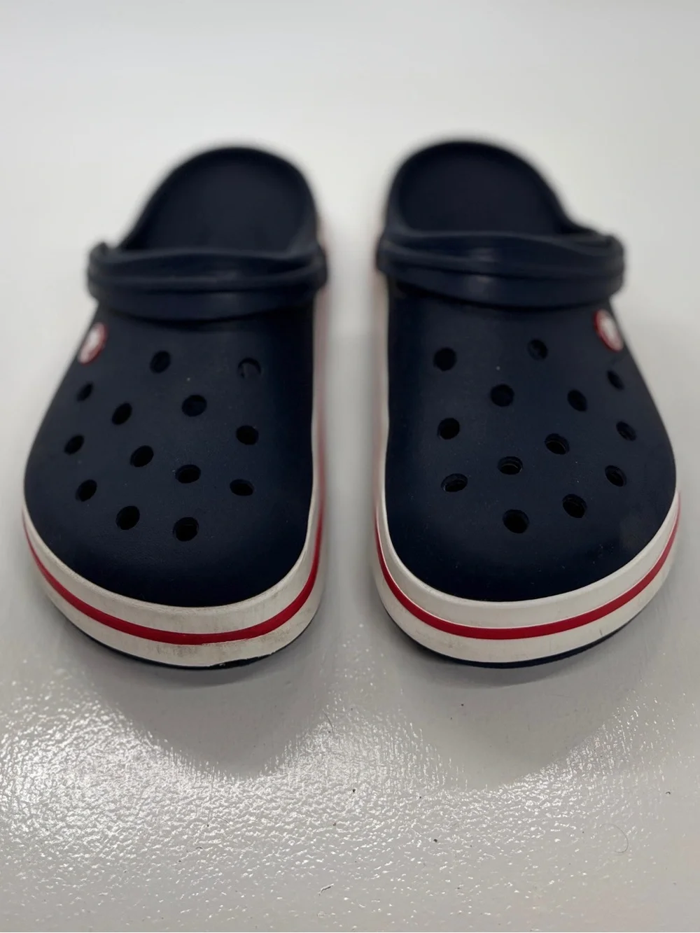 Crocs Crocband Clogs Navy Red White Kids J6 Youth Slip On Shoes
